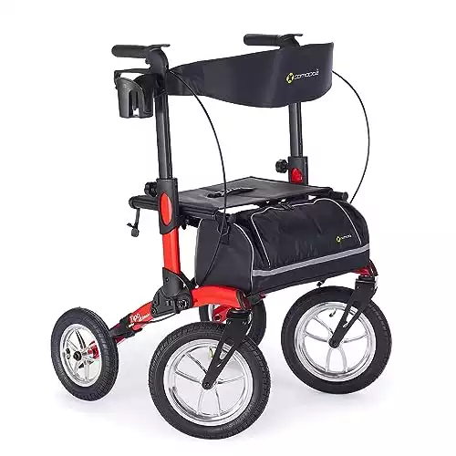 Comodità Tipo All Terrain Rolling Walker, Outdoor Wheeled Rollator with Extra Wide Seat and Brakes for Seniors