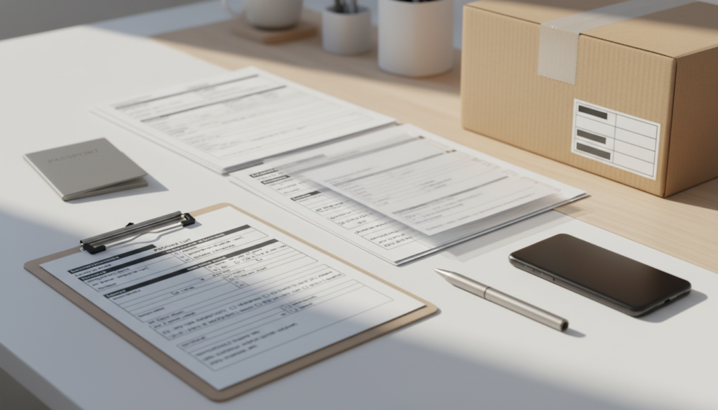 Packing list and customs forms ready for international shipment